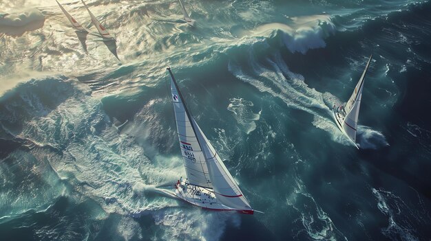 Photo sailboats race on choppy water