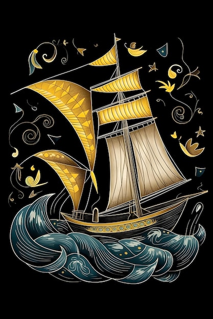 sailing animal 1950 illustration vector art black background