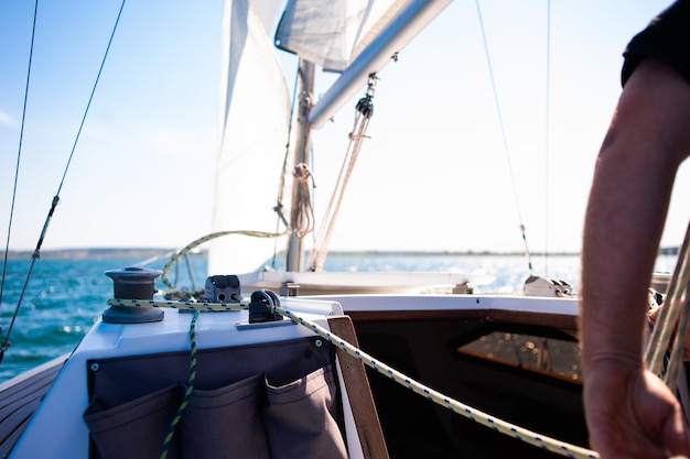 sailing boat details yacht on the sea