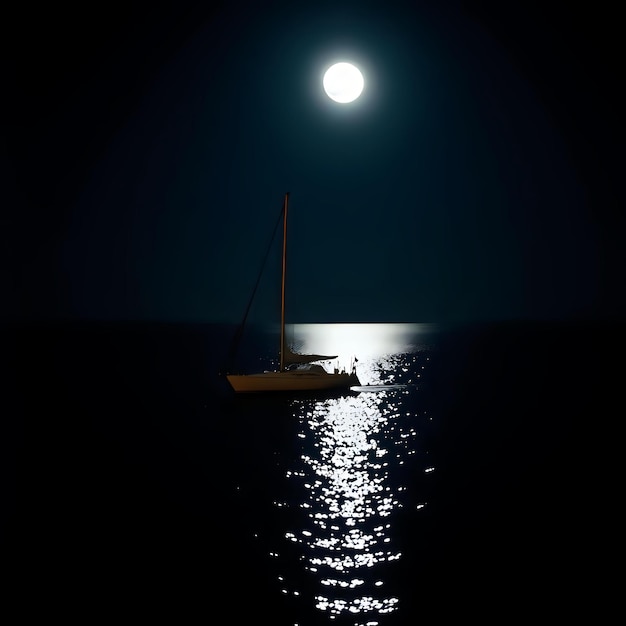 Photo sailing boat under full moon peaceful waters at night