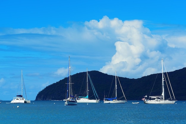 Sailing boat rest at bay in St John, Virgin Islands.