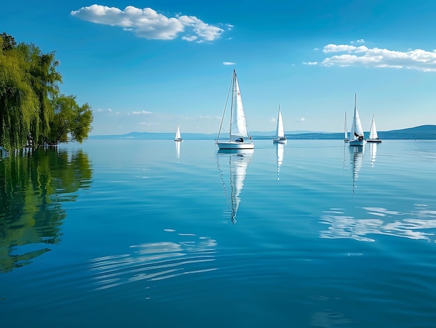 Photo sailing boats on the lake balaton in hungary in summer