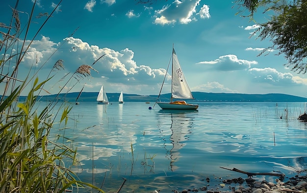 Sailing boats on the lake Balaton in Hungary in summer