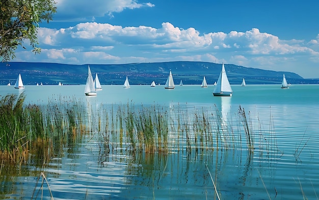 Photo sailing boats on the lake balaton in hungary in summer