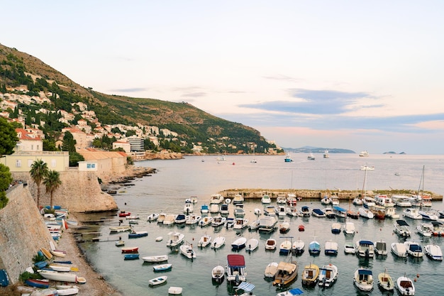 Sailing boats at the Old Port in the Adriatic Sea in Dubrovnik, Croatia