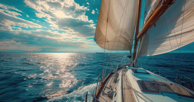 Photo sailing towards the horizon on a sunny day