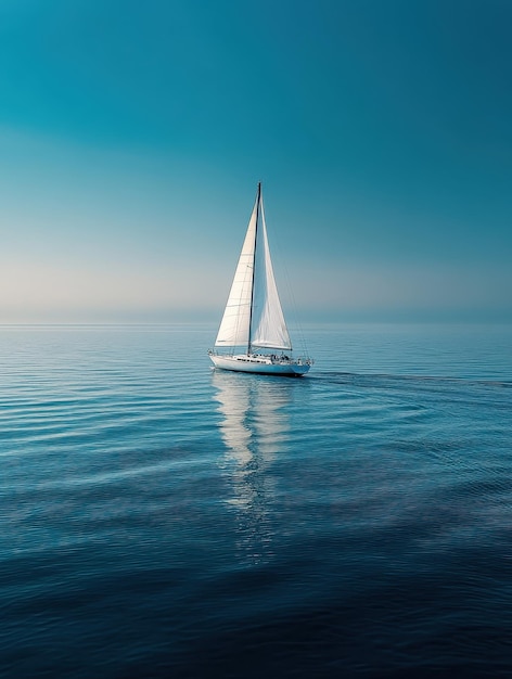 Sailing yacht gliding gracefully across a calm sea