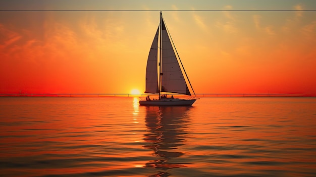 Sailing yacht in the sea at sunset generative AI