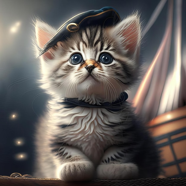 A sailor cat with a French hat