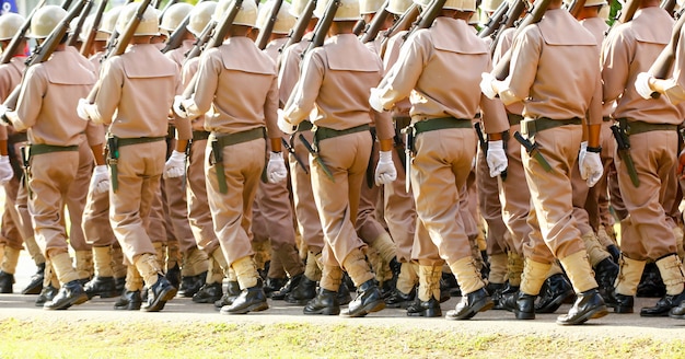 Sailors of the thailand Navy marching in step at the annual Republic Day Parade