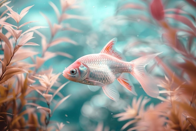 Saimin Fish Red Hair Swimming Plants