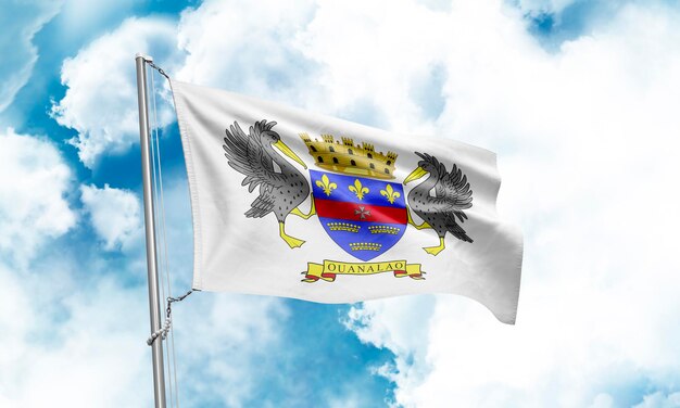 Saint Barthelemy flag waving on sky background 3D Rendering