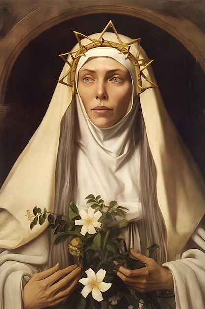 Saint Catherine of Siena painting illustration Generative Ai St Catherine is a famous catholic saint