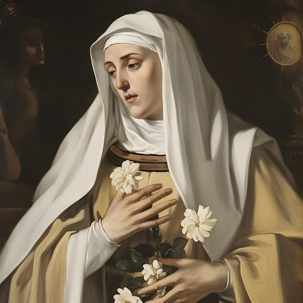 Saint Catherine of Siena painting illustration Generative Ai St Catherine is a famous catholic saint