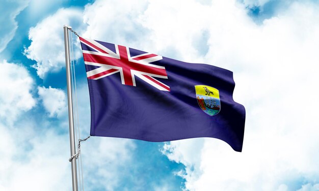 Saint Helena flag waving on sky background 3D Rendering