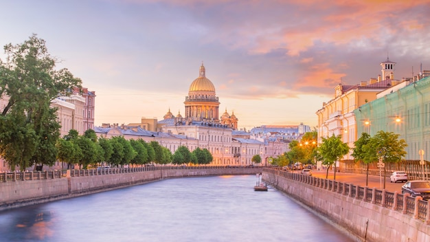 Saint Isaac Cathedral across Moyka river in St. Petersburg, Russia