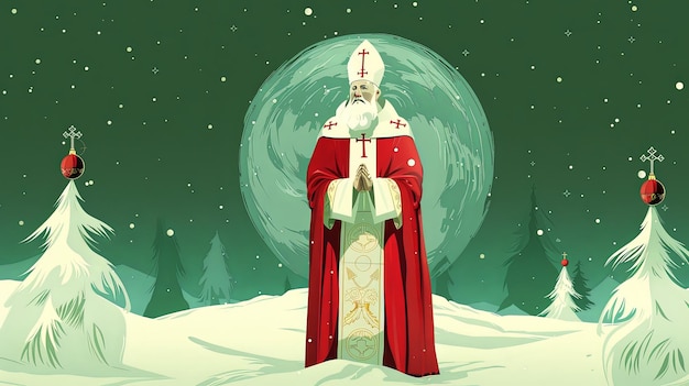 Photo saint nicholas presents a gift in snowy christmas eve