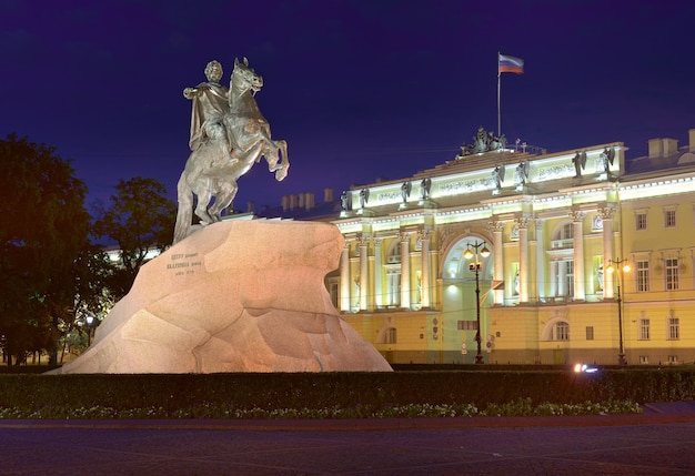 Saint Petersburg The bronze horseman in the night lights Peter the Great from Catherine the Second