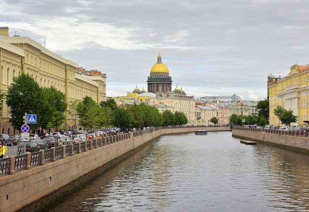 Saint Petersburg Russia09012020 Embankment of the Moika river View of the dome of St Isaacs