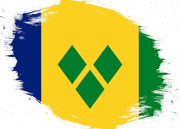 Saint vincent and the grenadines flag on distressed grunge brush background