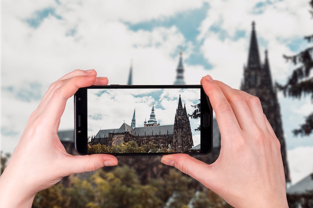 Saint Vitus Cathedral in Prague Czech Republic. picture of the phone