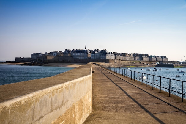 SaintMalo city view from the lighthouse pier Brittany France