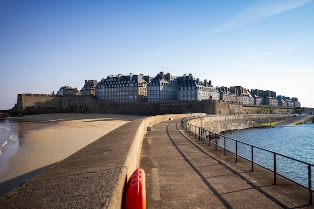 SaintMalo city view from the lighthouse pier Brittany France