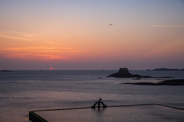 SaintMalo natural swimming pool at sunset brittany France