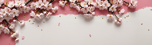 Sakura blossom branch with flowers long banner