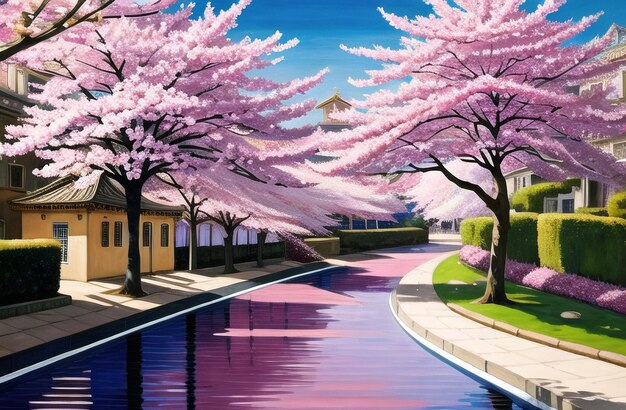 Sakura Cherry blossoms in spring Japan Ai generated spring landscape canvas wall art