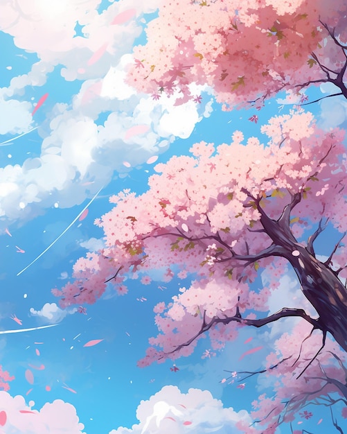 Photo sakura flowers and cherry blossoms painting