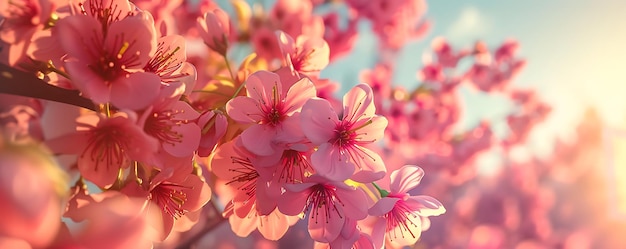 Sakura Flowers in Full Bloom with Sunlight Streaming Through