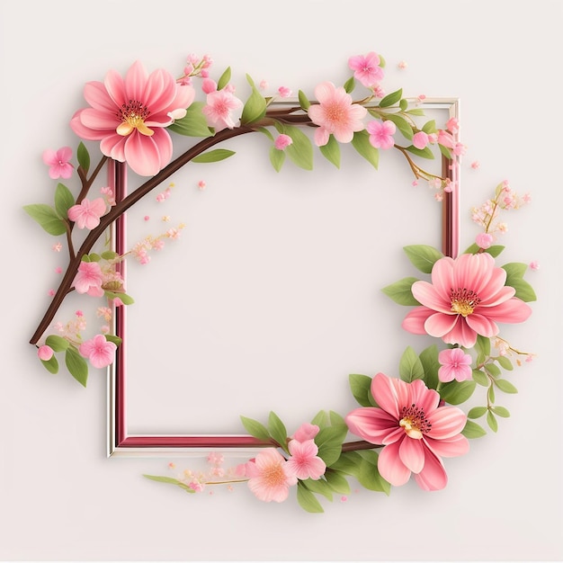 Sakura frame on white background aigenerated