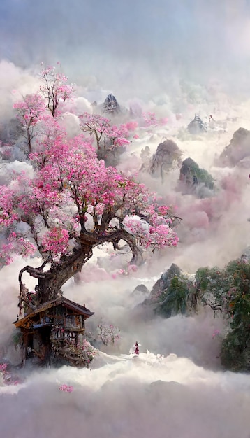 Sakura tree in bloom fantasy art