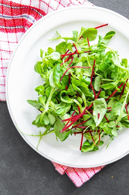 salad beet green leaves mix beetroot mache leaves cress fresh healthy meal food snack diet