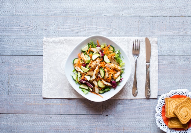 Salad of chicken breast with zucchini and cherry tomatoes