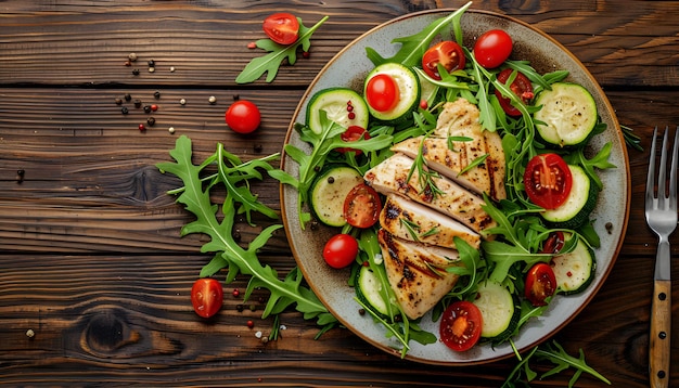 Salad of chicken breast with zucchini and cherry tomatoes