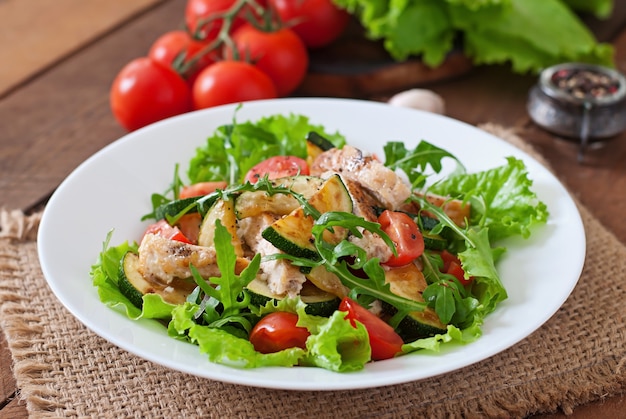 Salad of chicken breast with zucchini and cherry tomatoes