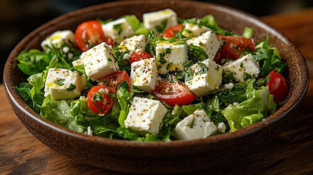 Photo a salad of chicken and vegetables is served in a bowl