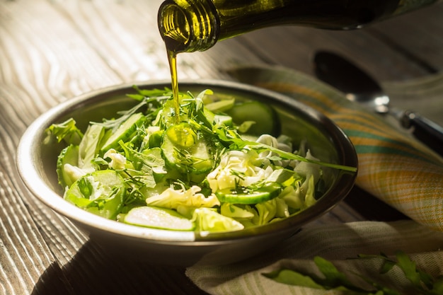 Salad of cucumber and cabbage with vegetable oil