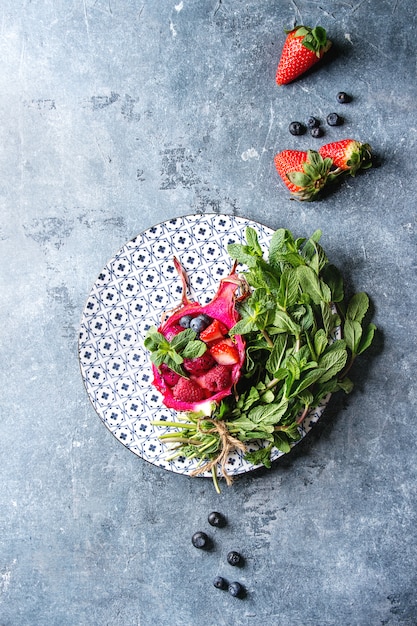 Salad in dragon fruit