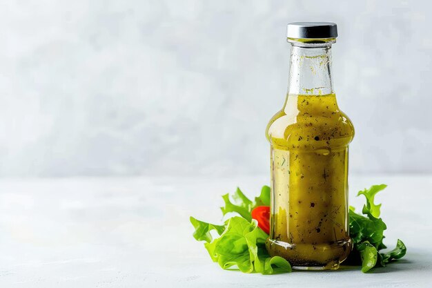 Photo salad dressing bottle isolated on white background