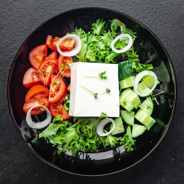 Salad feta cheese cucumber tomato lettuce vegetable healthy veggie meal snack