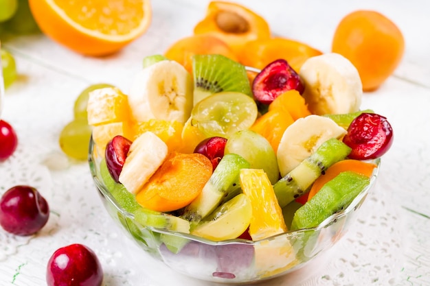 Salad of fresh ripe fruits and berries