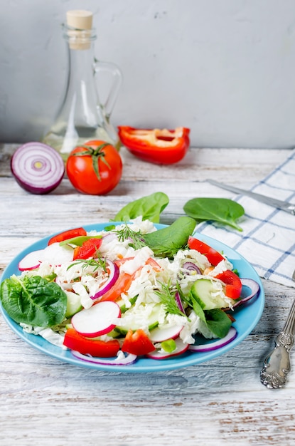 Salad Fresh Vegetables Tomatoes Cucumbers Radishes Onions Herbs