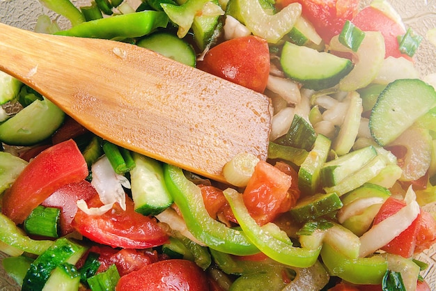 Salad of juicy fresh vegetables closeup A wholesome snack