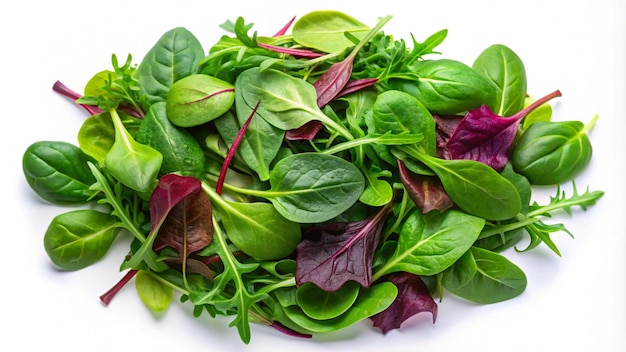 Photo salad leaves mix with spinach leaf with ruccola radicho isolated on white background salad collection top view flat lay creative layout