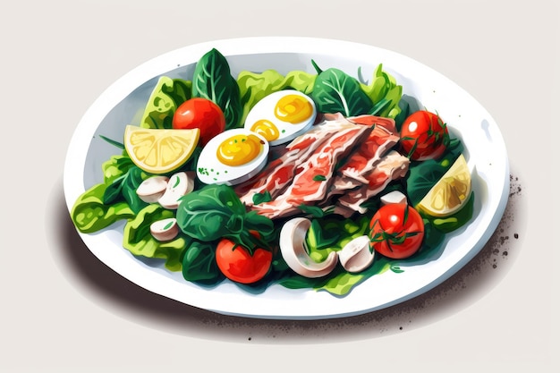 Salad made of tuna lettuce eggs and tomatoes