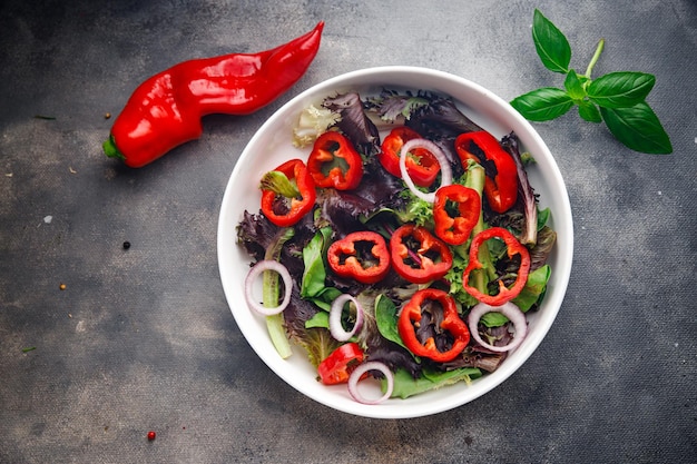 salad pepper vegetable paprika sweet green leaves fresh dish healthy meal food snack diet