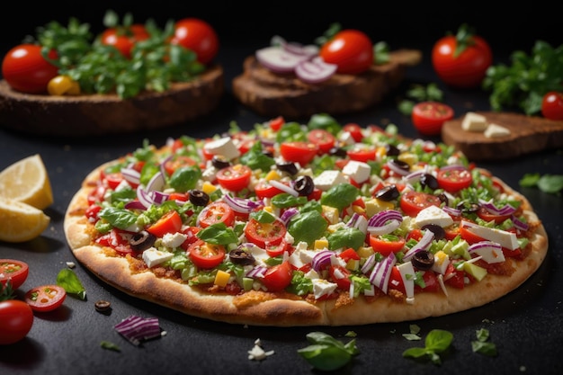 Salad pizza with crispy flatbread